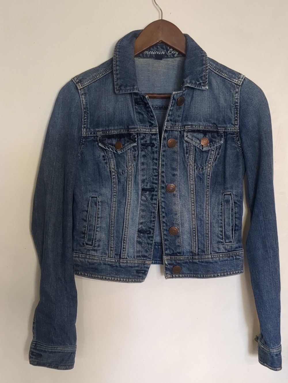 American Eagle Outfitters Blue Denim Trucker Jacket, Women's Xs